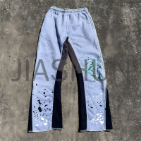 Acid Wash Slim Fit Side Panel Flare Sweatpants with Paint Splatter