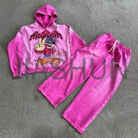 Acid Wash Zip-Up Hoodie and Flared Sweatpants Set