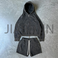 Gradient Faded Acid Wash Oversized Hoodie and Shorts Set