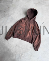 Heavyweight Vintage Acid Wash Distressed Zip-Up Hoodie