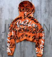 French Terry Distressed Embroidery Zip-Up Hoodie