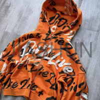 French Terry Distressed Embroidery Zip-Up Hoodie