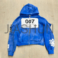 Acid Wash Heavyweight Cotton Distressed Zip-Up Hoodie
