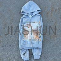 Distressed Oversized Zip-Up Hoodie with DTG Print