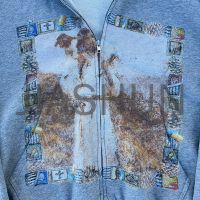 Distressed Oversized Zip-Up Hoodie with DTG Print