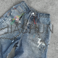 Acid Wash Loose Fit Baggy Jeans with Letter Print