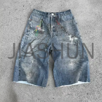 Acid Wash Loose Fit Baggy Jeans with Letter Print