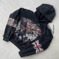 French Terry Cropped Oversized Hoodie with Distressed Digital Print