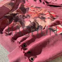 French Terry Cropped Oversized Hoodie with Distressed Digital Print