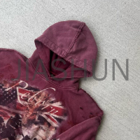 French Terry Cropped Oversized Hoodie with Distressed Digital Print