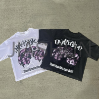 Cotton Oversized Graphic Screen Print Distressed Patch T-Shirt