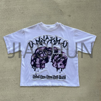 Cotton Oversized Graphic Screen Print Distressed Patch T-Shirt