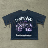 Cotton Oversized Graphic Screen Print Distressed Patch T-Shirt