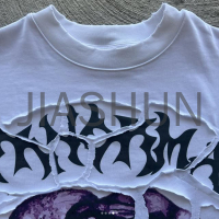 Cotton Oversized Graphic Screen Print Distressed Patch T-Shirt