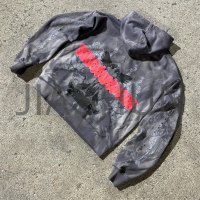 Acid-Washed Oversized Boxy Zip-Up Hoodie with Rhinestones
