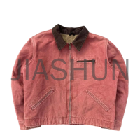 Vintage Washed Heavyweight Canvas Work Jacket with Corduroy Collar