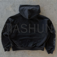 Distressed French Terry Rhinestone Zipper Hoodie with DTG Print