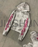 Acid Wash Oversized Hoodie and Pants with Print and Distress