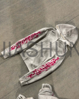 Acid Wash Oversized Hoodie and Pants with Print and Distress