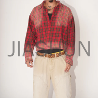 Vintage Acid Wash Cotton Long Sleeve Check Plaid Flannel Shirt