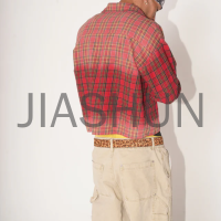 Vintage Acid Wash Cotton Long Sleeve Check Plaid Flannel Shirt