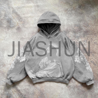 Acid Wash Oversized Pocket Hoodie with Digital Print