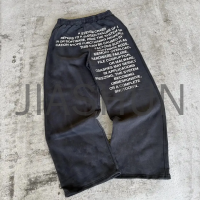 Acid Wash Oversized French Terry Wide-Leg Pants with Print Logo