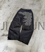 Acid Wash Oversized French Terry Wide-Leg Pants with Print Logo