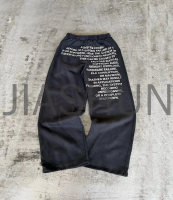 Acid Wash Oversized French Terry Wide-Leg Pants with Print Logo