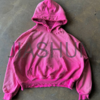 Vintage Acid Wash Oversized French Terry Hoodie with Print Logo