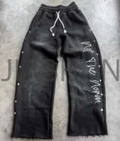Vintage Wide Leg Sweatpants Rhinestone Embroidery Logo