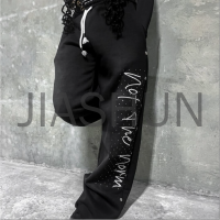 Vintage Wide Leg Sweatpants Rhinestone Embroidery Logo