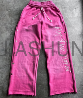 Vintage Wide Leg Sweatpants Rhinestone Embroidery Logo