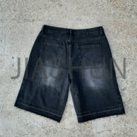 Stonewashed Loose Fit Raw Cut Distressed Denim Shorts