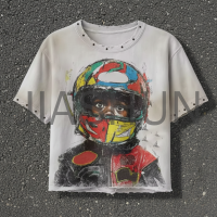 Oversized 100 Cotton Rhinestone Printed T-Shirt