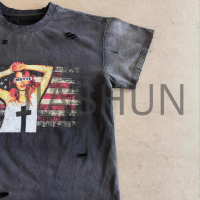 Acid Wash Distressed Oversized Graphic T-Shirt with DTG Print