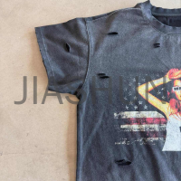 Acid Wash Distressed Oversized Graphic T-Shirt with DTG Print