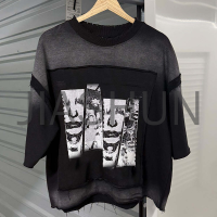 Boxy Fit Distressed Acid Wash T-Shirt with DTG Print