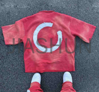 Acid Washed Sun Faded Boxy Oversized Polo Zip-Up T-Shirt