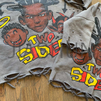 Distressed Acid Wash Boxy Cropped T-Shirt with Screen Print