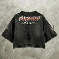 Acid Wash Cropped Boxy Rhinestone Graphic T-Shirt