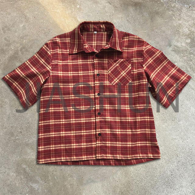 Plaid Flannel Oversized Boxy Short Sleeve Button Shirt