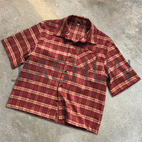 Plaid Flannel Oversized Boxy Short Sleeve Button Shirt