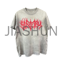 Distressed Vintage Acid Wash Oversize Tee with Screen Print