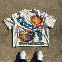 Cropped Oversized Drop Shoulder Logo T-Shirt with DTG Print