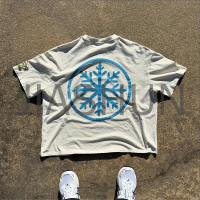 Cropped Oversized Drop Shoulder Logo T-Shirt with DTG Print