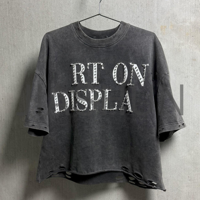 Acid Wash Cropped Boxy Rhinestone Graphic Heavyweight T-shirt