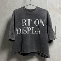 Acid Wash Cropped Boxy Rhinestone Graphic Heavyweight T-shirt