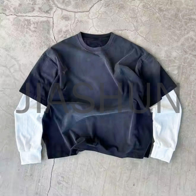 Acid Wash Double Layer Long Sleeve T-shirt