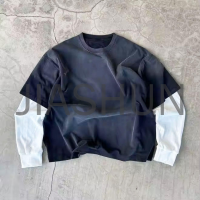 Acid Wash Double Layer Long Sleeve T-shirt